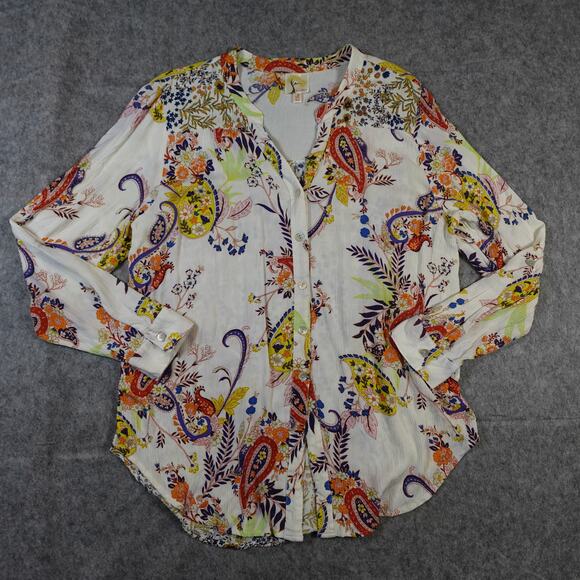 Fig and Flower Top Womens Extra Large Paisley Floral TUnic Long Sleeve Button Up - Picture 1 of 9